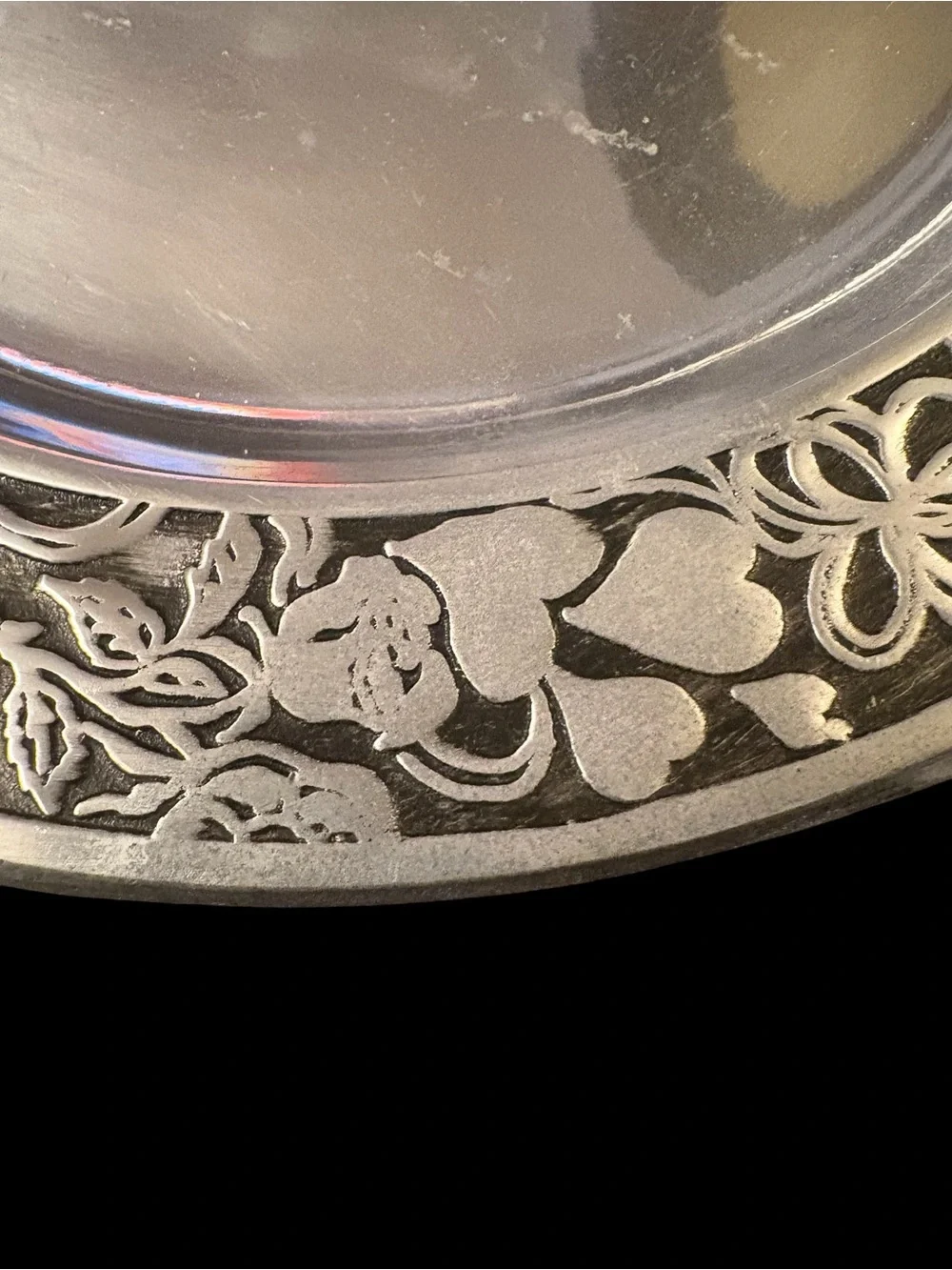 Vintage Pewtarex Floral & Heart Border Pewter Plate York PA